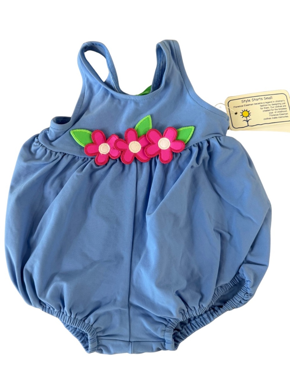 Florence Eiseman NWT Periwinkle Bubble Swimsuit Floral Appliqué 9M